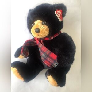 Ty Classic Plush "Woodside" Black Bear Plaid Scarf 2007 RETIRED